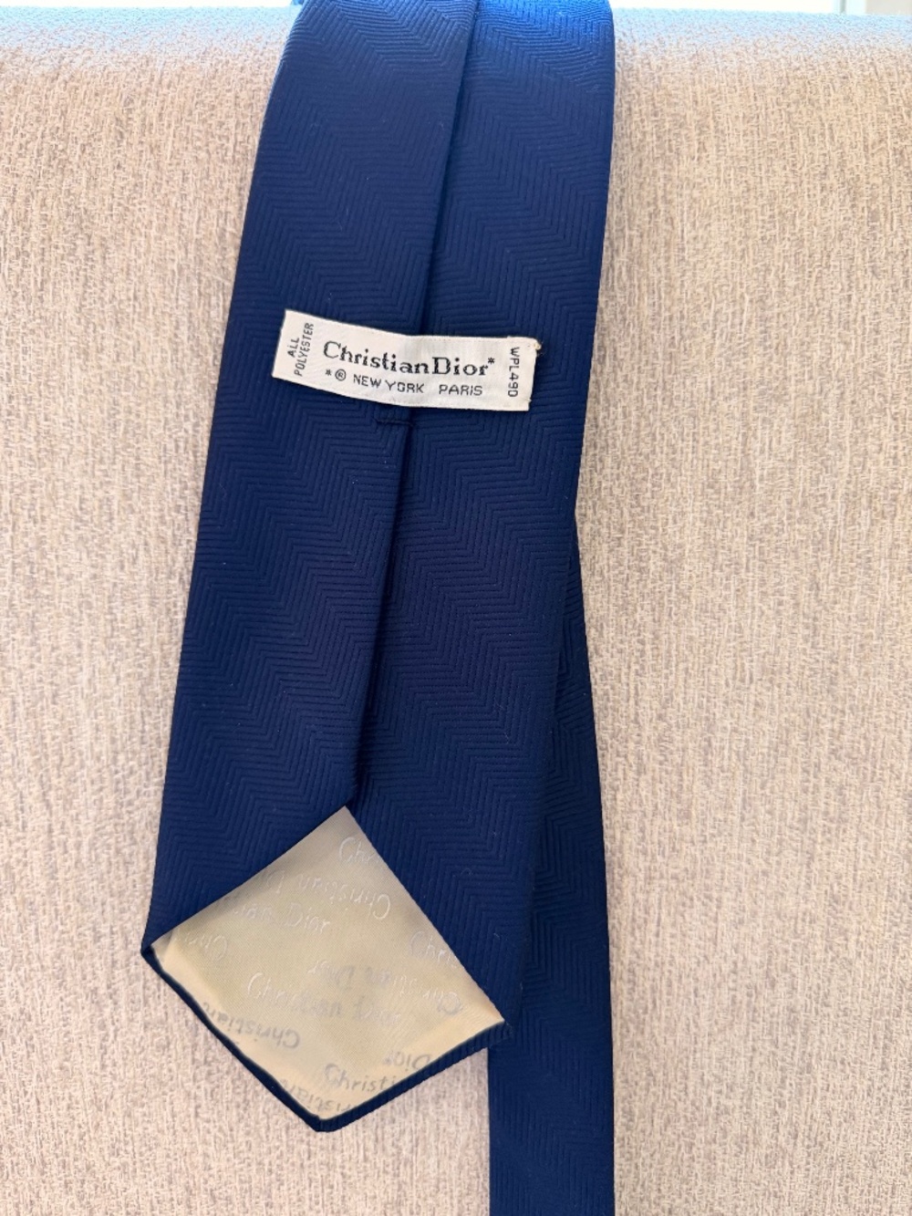 Vintage Christian Dior Navy Blue Tie Herringbone Textured Classic